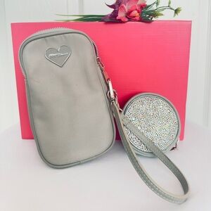 #70 BETSEY JOHNSON ~ Gray Wristlet/Crossbody w/Rhinestone Round Coin Pouch